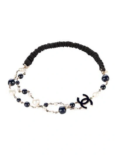 Pre-owned Chanel 2010 Interlocking Cc Faux Pearl Headband