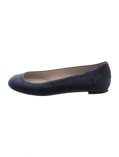 Pre-owned Chanel 2010 Interlocking Cc Logo Ballet Flats In Blue