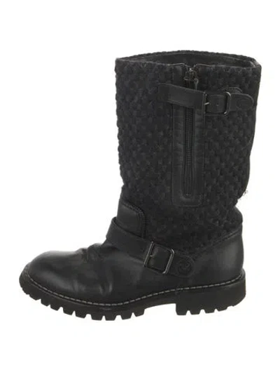 Pre-owned Chanel 2010's Interlocking Cc Logo Moto Boots In Black