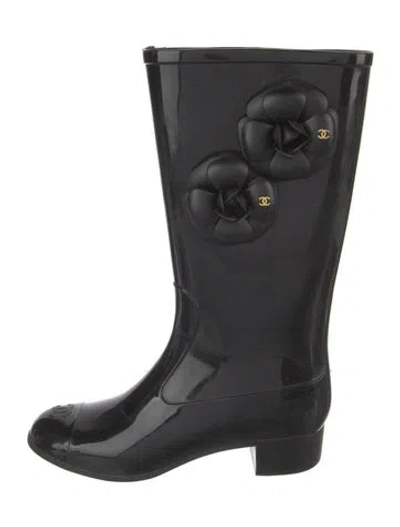 Pre-owned Chanel 2010 Interlocking Cc Logo Rain Boots In Black