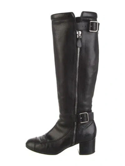 Pre-owned Chanel 2010 Interlocking Cc Logo Riding Boots In Black
