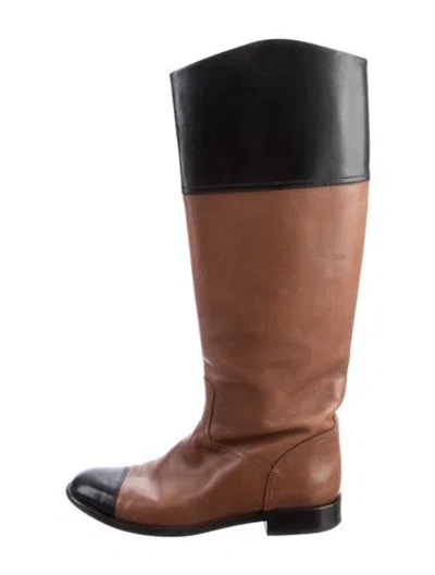Pre-owned Chanel 2010 Interlocking Cc Logo Riding Boots In Brown