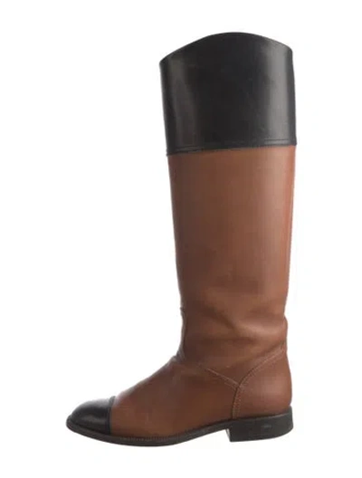 Pre-owned Chanel 2010 Interlocking Cc Logo Riding Boots In Brown