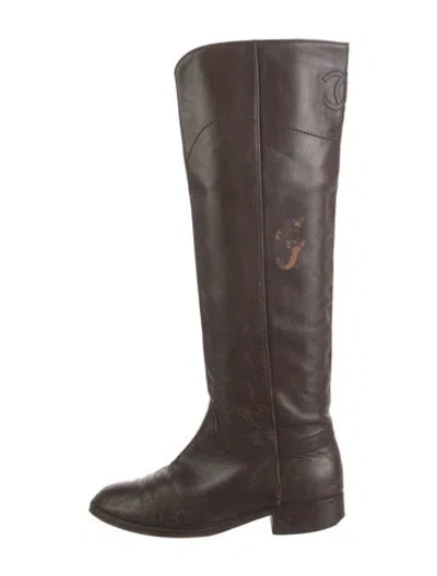 Pre-owned Chanel 2010's Interlocking Cc Logo Riding Boots In Brown