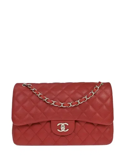 Chanel 2010 Jumbo Classic Double Flap Shoulder Bag In Red
