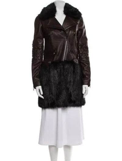 Pre-owned Chanel 2010 Lambskin Faux Fur Coat In Brown