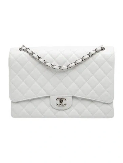 Pre-owned Chanel 2010 Maxi Classic Single Flap Bag In White
