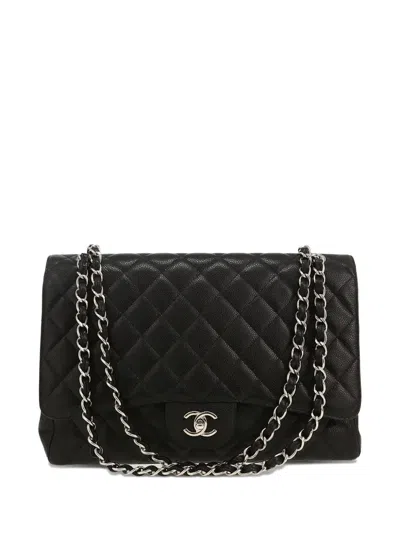 Pre-owned Chanel 2010 Maxi Jumbo Double Flap Shoulder Bag In Black