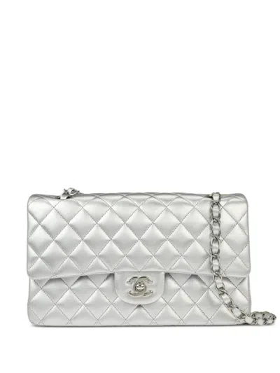Pre-owned Chanel 2010 Medium Classic Double Flap Shoulder Bag In Silver