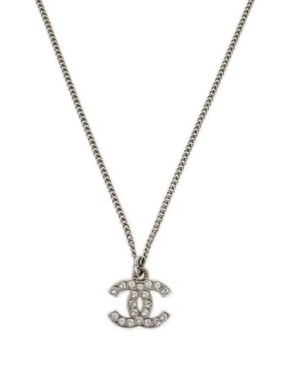 Pre-owned Chanel 2010 Rhinestone-embellished Cc Necklace In Silver