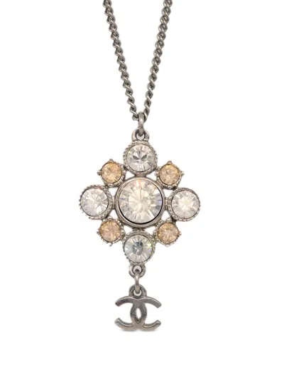 Pre-owned Chanel 2010 Rhistone-embellished Cc Pendants Necklace In 银色