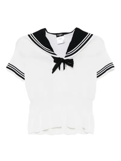 Pre-owned Chanel 2010 Sailor Top In White