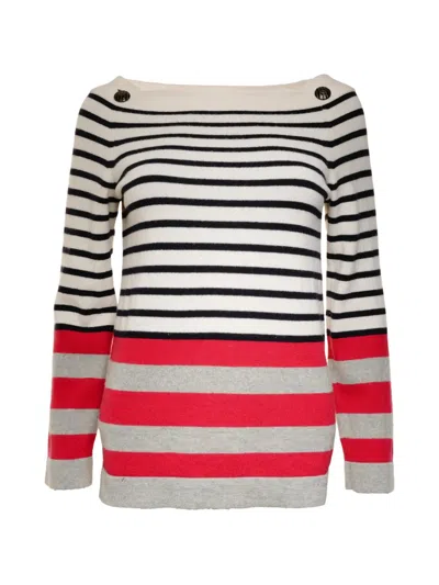Pre-owned Chanel 2010 Striped Sweater In White