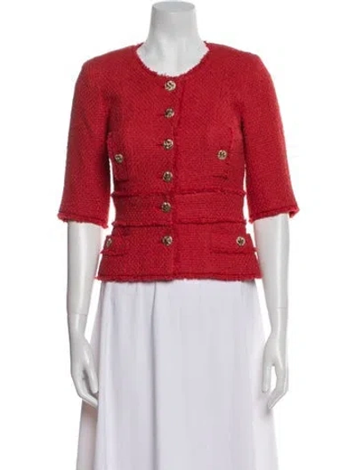 Pre-owned Chanel 2010 Tweed Pattern Evening Jacket In Red