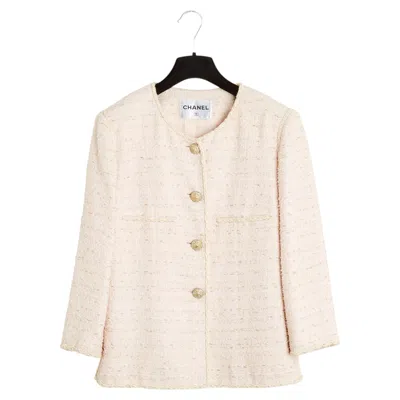Pre-owned Chanel 2010 Veste Rose Pale Fr40 Baby Pink Beige Cotton Tweed Jacket Uk12 Us10 In Red