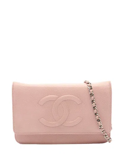 Pre-owned Chanel 2010-2011 Cc Caviar Wallet On Chain Crossbody Bag In Pink