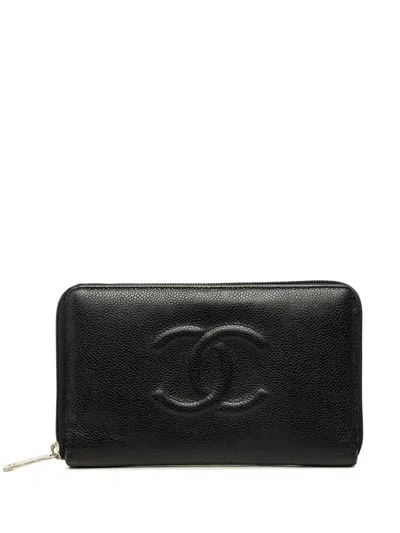 Pre-owned Chanel 2010-2011 Cc Caviar Zip Around Organizer Wallet Long Wallets In Black