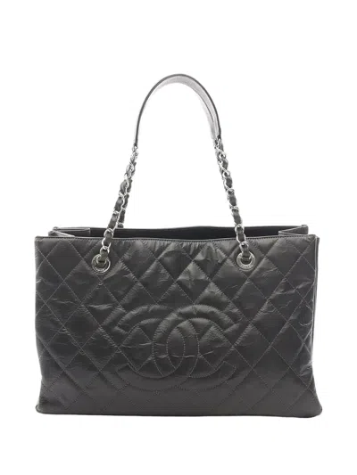 Pre-owned Chanel 2010-2011 Cc Glazed Calfskin Tote Bag In Black