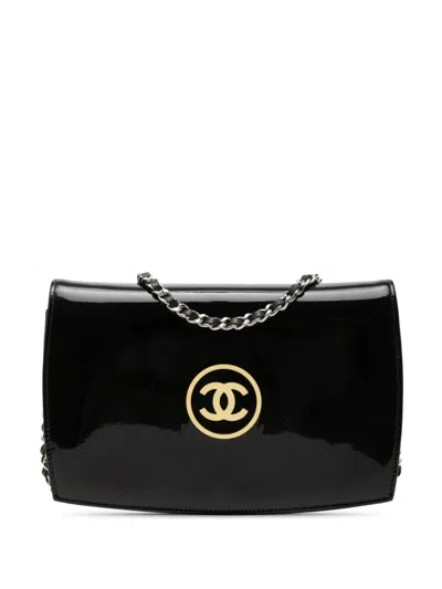 Pre-owned Chanel 2010-2011 Cc Patent Compact Wallet On Chain Crossbody Bag In Black