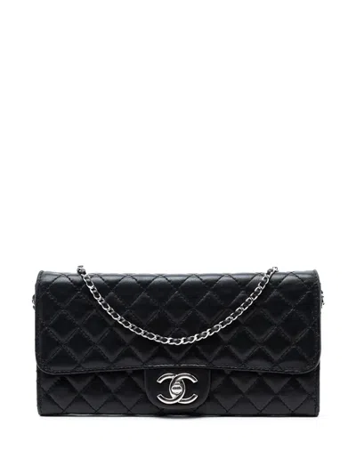 Pre-owned Chanel 2010-2011 Cc Quilted Lambskin East West Wallet On Chain Crossbody Bag In Black