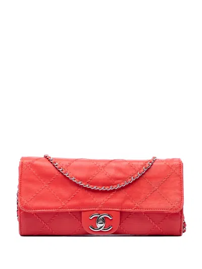 Pre-owned Chanel 2010-2011 Cc Quilted Lambskin Ultimate Stitch Wallet On Chain Shoulder Bag In Red