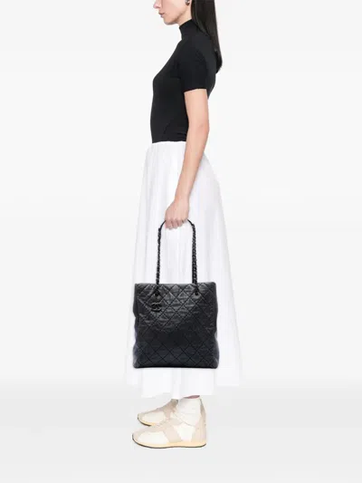 Pre-owned Chanel 2010-2011 Cc Quilted Lambskin Wild Stitch Chain Tote Bag In Black