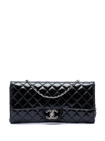 Pre-owned Chanel 2010-2011 Cc Quilted Patent East West Wallet On Chain Shoulder Bag In Black