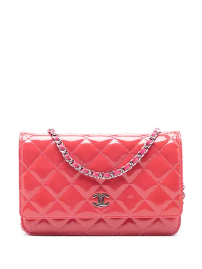 Pre-owned Chanel 2010-2011 Cc Quilted Patent Wallet On Chain Crossbody Bag In Pink