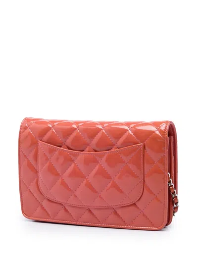 Pre-owned Chanel 2010-2011 Cc Quilted Patent Wallet On Chain Crossbody Bag In Pink