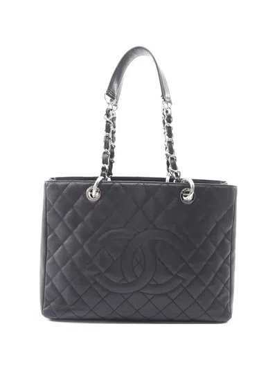 Pre-owned Chanel 2010-2011 Gst Grand Quilted Leather Tote Bag In Black