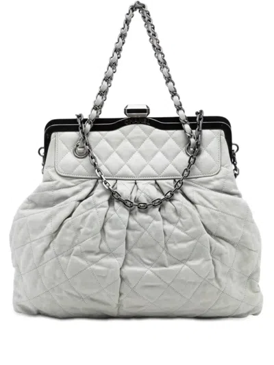 Pre-owned Chanel 2010-2011 Iridescent Calfskin Chic Quilt Frame Satchel In Gray
