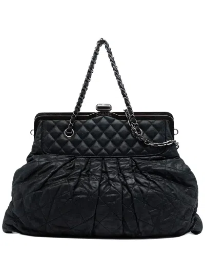 Pre-owned Chanel 2010-2011 Iridescent Quilted Calfskin Chic Frame Satchel In Black