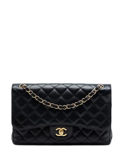 Pre-owned Chanel 2010-2011 Jumbo Classic Caviar Double Flap Shoulder Bag In Black