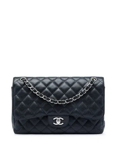 Pre-owned Chanel 2010-2011 Jumbo Classic Caviar Double Flap Shoulder Bag In Black