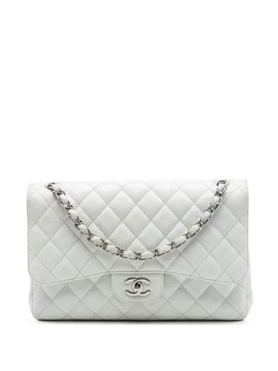 Pre-owned Chanel 2010-2011 Jumbo Classic Caviar Double Flap Shoulder Bag In White