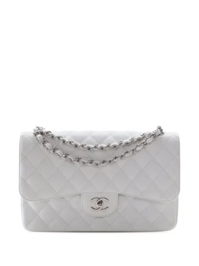 Pre-owned Chanel 2010-2011 Jumbo Classic Caviar Double Flap Shoulder Bag In White