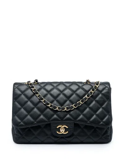 Pre-owned Chanel 2010-2011 Jumbo Classic Caviar Single Flap Shoulder Bag In Black