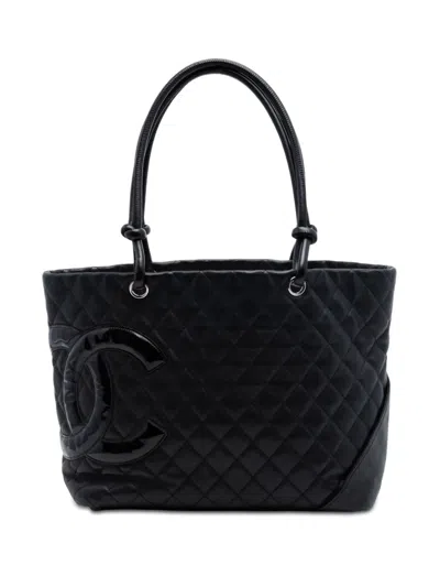 Pre-owned Chanel 2010-2011 Large Lambskin Cambon Ligne Tote Bag In Black