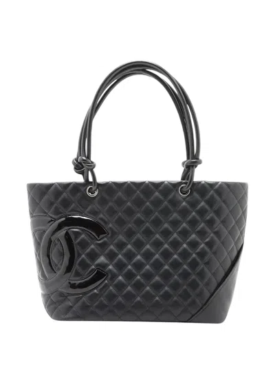 Pre-owned Chanel 2010-2011 Large Lambskin Cambon Ligne Tote Bag In Black