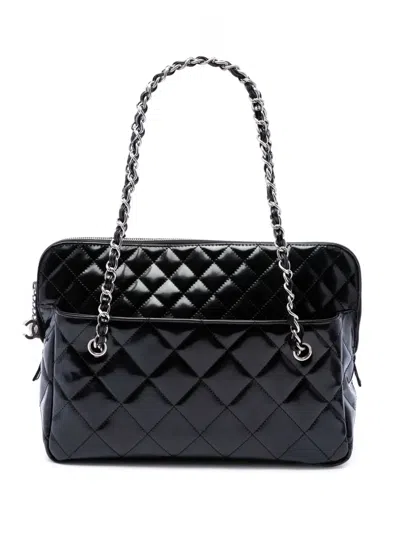 Pre-owned Chanel 2010-2011 Large Quilted Patent In The Business Tote Bag In Black