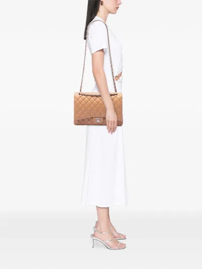 Pre-owned Chanel 2010-2011 Maxi Classic Caviar Single Flap Shoulder Bag In Brown