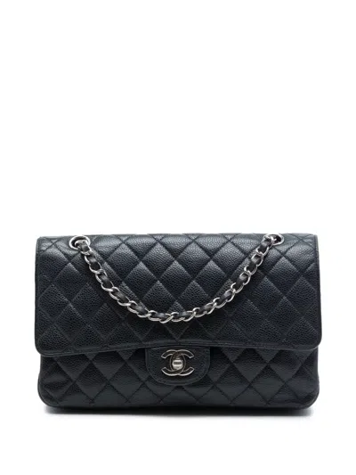 Pre-owned Chanel 2010-2011 Medium Classic Caviar Double Flap Shoulder Bag In Black