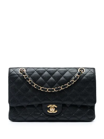 Pre-owned Chanel 2010-2011 Medium Classic Caviar Double Flap Shoulder Bag In Black