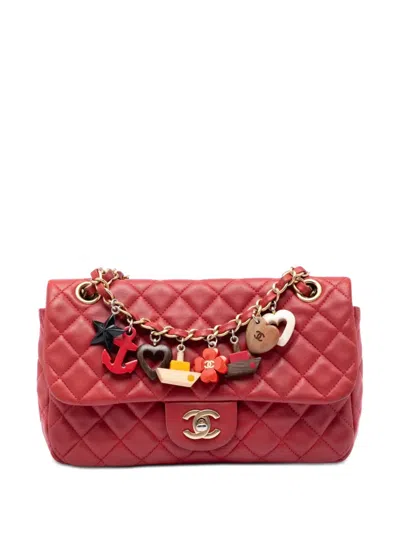 Pre-owned Chanel 2010-2011 Medium Classic Lambskin Marine Charms Single Flap Shoulder Bag In Red