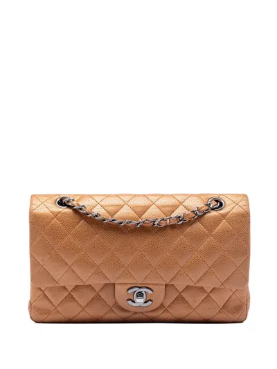 Pre-owned Chanel 2010-2011 Medium Classic Metallic Caviar Double Flap Shoulder Bag In Brown