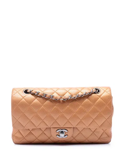 Pre-owned Chanel 2010-2011 Medium Classic Metallic Caviar Double Flap Shoulder Bag In Brown