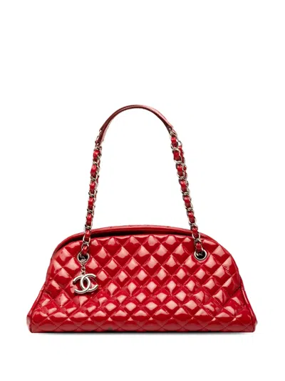 Pre-owned Chanel 2010-2011 Medium Quilted Patent Just Mademoiselle Bowling Bag Shoulder Bag In Red