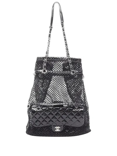 Pre-owned Chanel 2010-2011 Mesh And Patent Leather La Madrague Tote Bag In Black