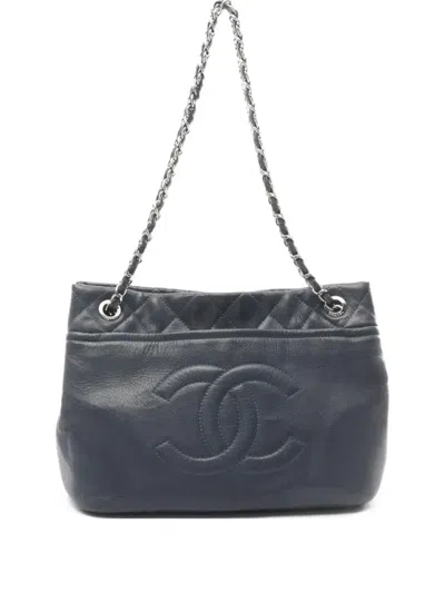 Pre-owned Chanel 2010~2011 Metalassé Coco Mark Tote Bag In Blue