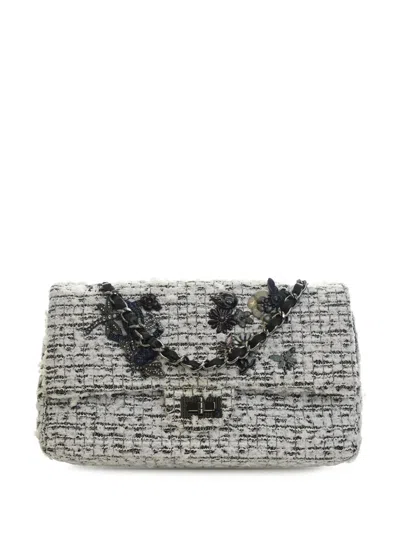 Pre-owned Chanel 2010-2011 Mini Tweed Garden Party Reissue 2.55 Double Flap 224 Shoulder Bag In Black